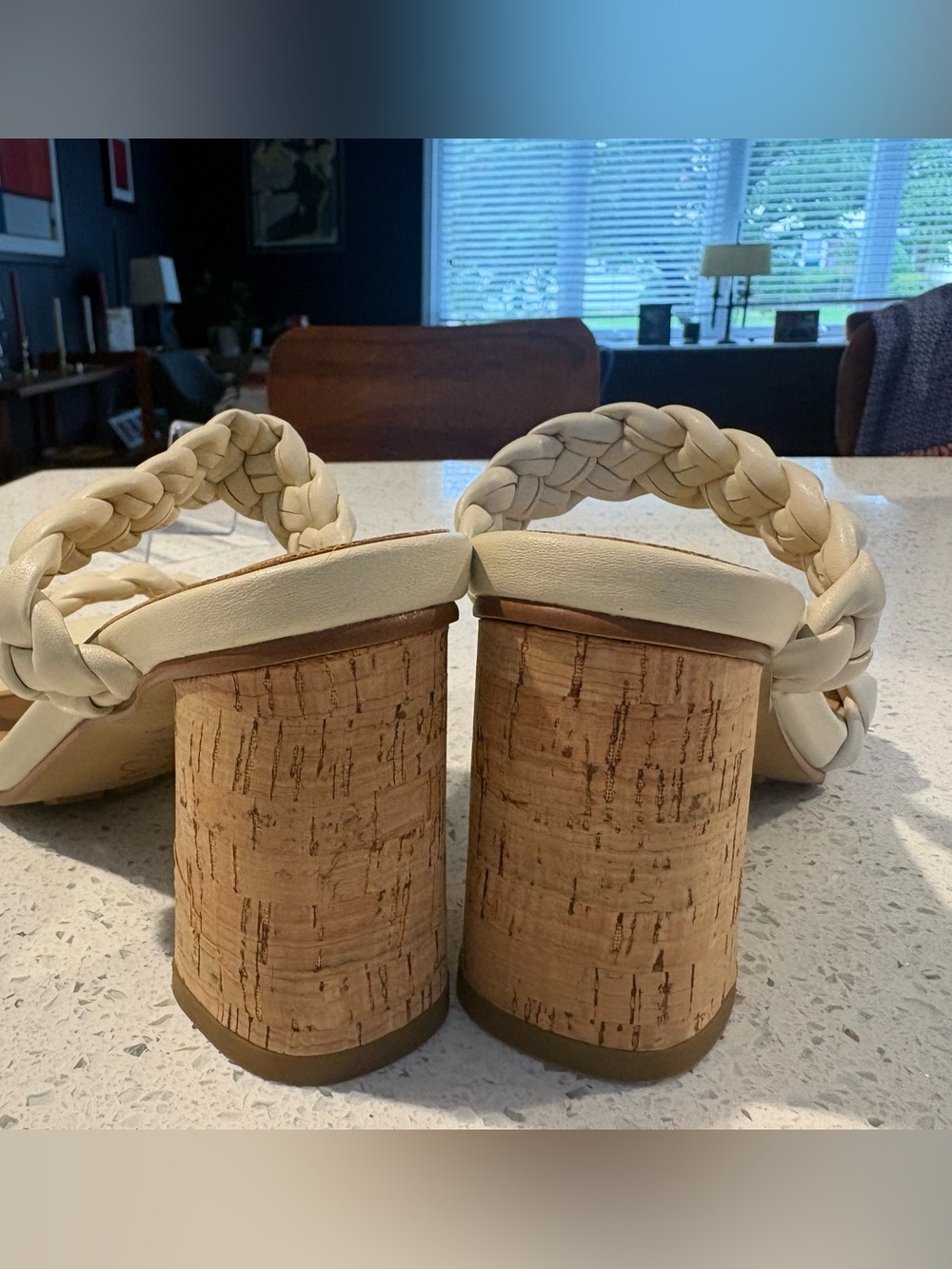 Braided Strap Cork Block Heel Sandals in Cream - Picture 7 of 9